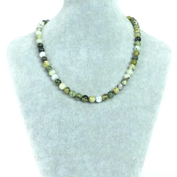 パワーストーン 天然石 シンプル シンプルストーンネックレス グリーンオパール（ドラゴンアイ） 丸玉...