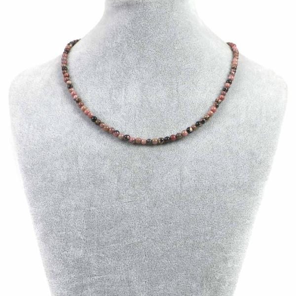 パワーストーン 天然石 シンプルストーンネックレス ロードナイト(ブラック模様)丸玉4mm