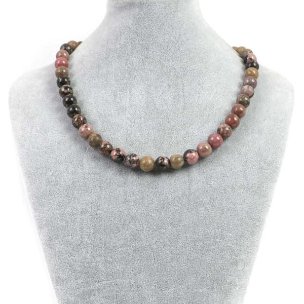 パワーストーン 天然石 シンプルストーンネックレス ロードナイト(ブラック模様)丸玉10mm