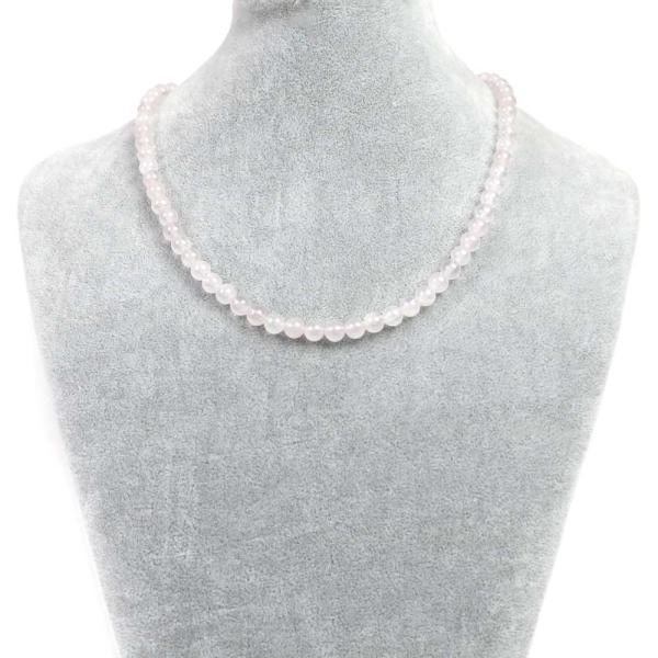 パワーストーン 天然石 シンプルストーンネックレス ローズクォーツ丸玉6mm