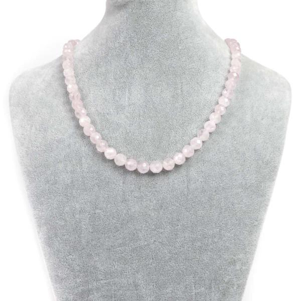 パワーストーン 天然石 シンプルストーンネックレス ローズクォーツカット8mm