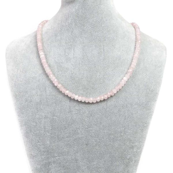 パワーストーン 天然石 シンプルストーンネックレス ローズクォーツボタンカット4×6mm