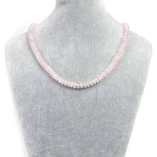 パワーストーン 天然石 シンプルストーンネックレス ローズクォーツそろばんカット4×8mm