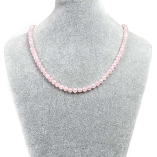 パワーストーン 天然石 シンプルストーンネックレス ローズクォーツオーラ丸玉6mm