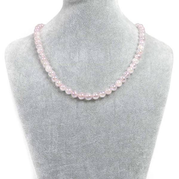 パワーストーン 天然石 シンプルストーンネックレス ローズクォーツオーラ丸玉8mm