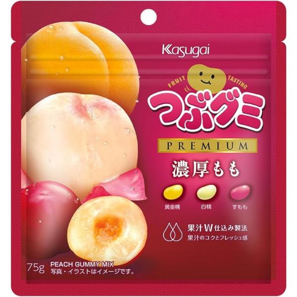 [10袋] 春日井製菓 つぶグミ PREMIUM 濃厚もも 75g×10個