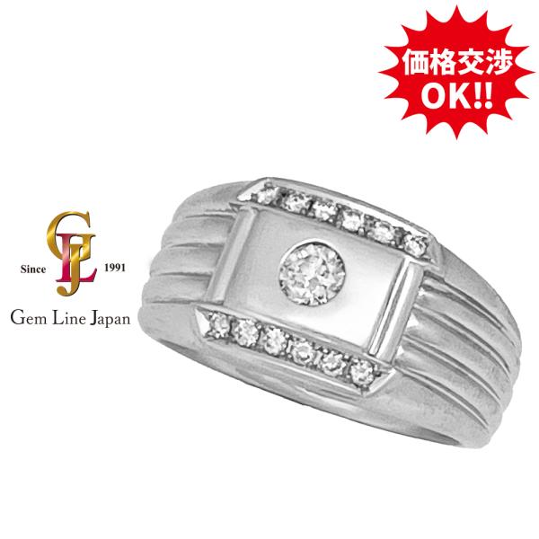 Pt900 24.00g ダイヤモンド 0.31ct 脇石ダイヤ 0.21ct プラチナ メンズ リ...