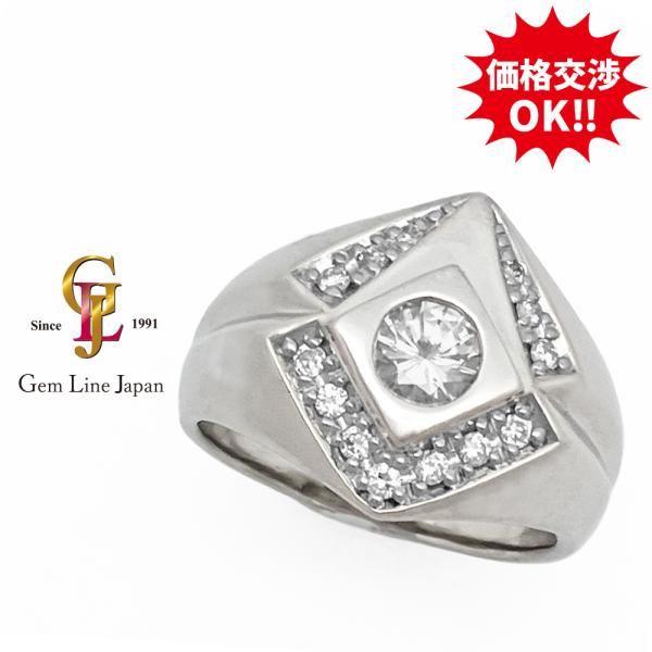 Pt900 24.50g ダイヤモンド 0.667ct 脇石ダイヤ 0.27ct プラチナ メンズ ...