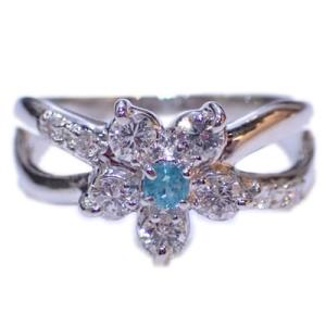 パライバトルマリン-0.07ct&amp;ダイヤモンド 取り巻き フラーワーデザイン Pt オリジナル リン...
