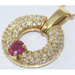 K18 ルビー-0.30ct&ダイヤモンド 円形 パヴェデザイン ペンダントネックレス｜gempalace-net