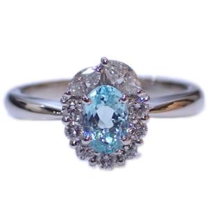 パライバトルマリン-0.44ct&amp;マーキス&amp;ラウンドメレダイヤモンド Pt オリジナルデザイン リン...