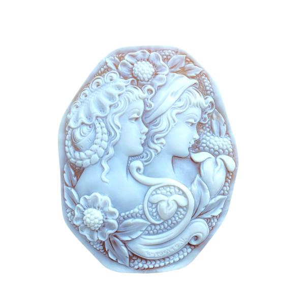 シェルカメオルース　大き目サイズ　ふたりの少女　エスポジート ESPOSITO サイン入り　