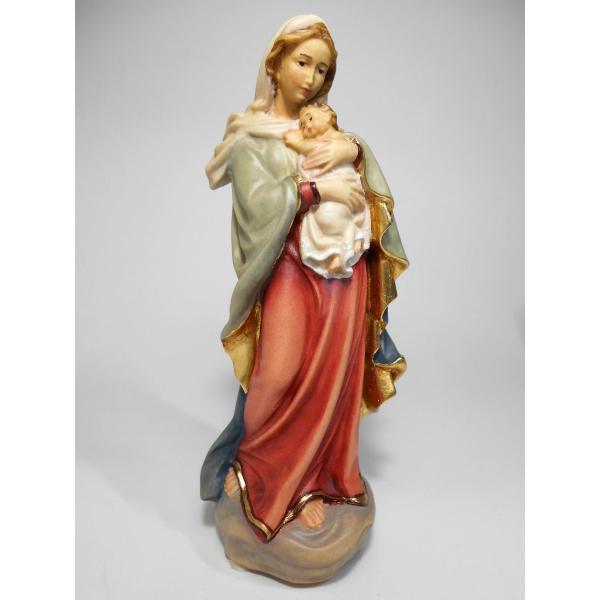 創業100年《レーピ》木彫り 聖母マリア像  15cm「ルネサンス」聖母子像 カラー(手彩色) 保証...