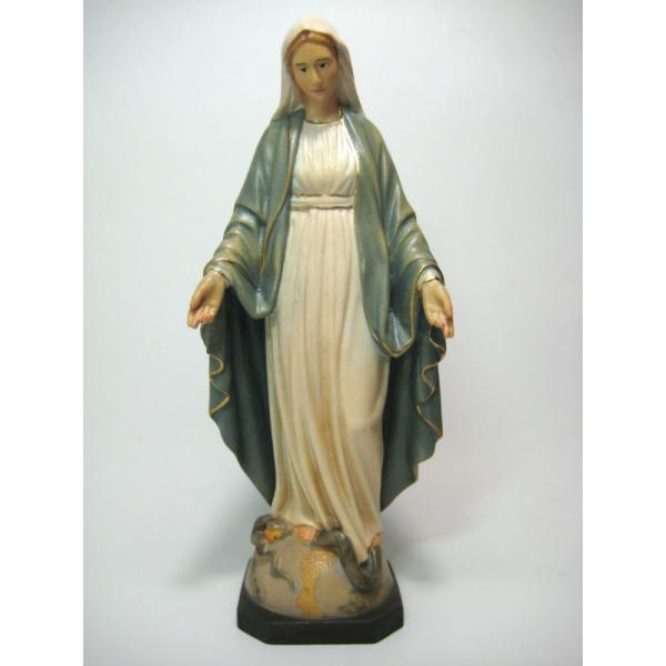 創業100年《レーピ》木彫り 聖母マリア像「無原罪」カラー仕上げ（手彩色）15cm  保証書付 【イ...