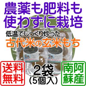 古代米の玄米もち(5個入)ｘ２袋 ヘイケボタルが舞う田んぼで獲れた古代米（緑米）が原料,農薬不要栽培：無農薬,肥料不要栽培：無肥料,送料無料｜gen-mai-ya-yho