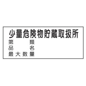 危険物標識　少量危険物貯蔵取扱所〜４行Ｋ100　メラミン鉄板製　ＫＥ100　硬質樹脂板製｜genba-anzen