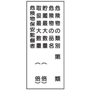 危険物標識　危険物の類別〜（５行）　600×300　Ｋ１６（Ｂ）メラミン鉄板製　ＫＥ１６（Ｂ）硬質樹...