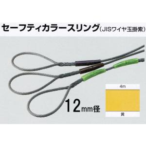 セーフティカラースリング（JISワイヤ玉掛索）１２ｍｍ径×４ｍ長　黄　1本入り｜genba-anzen