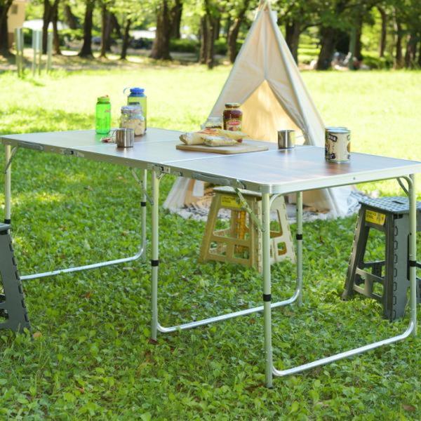 ワイドテーブル 折りたたみ フォールディング D80 ブラウン W180×D80×H54/62/70...