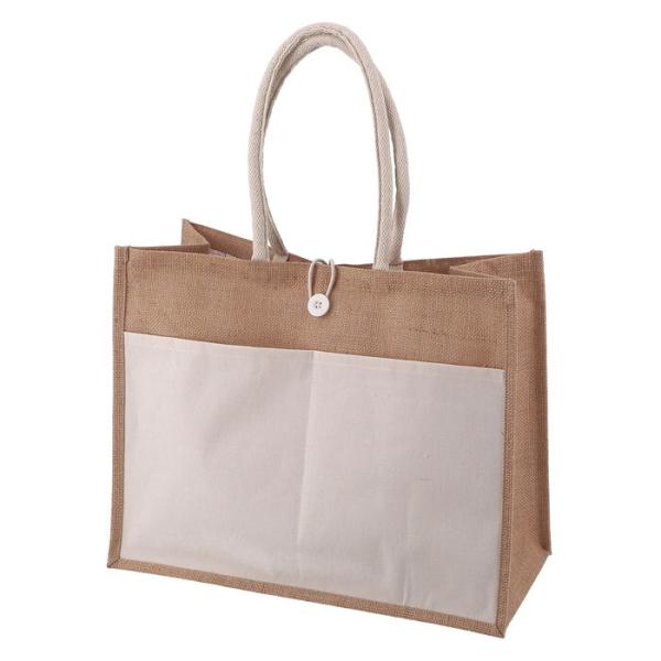 ジュートバッグ ポケット・ボタン付き L NA 完成品 W460×D220×H365mm 0.32k...