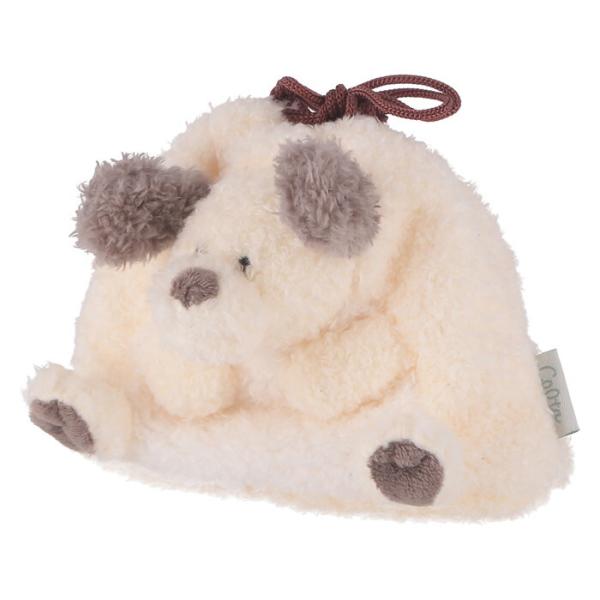 ポーチ アニマル 巾着型 いぬ アイボリー×グレージュ 完成品 W150×D105×H120mm 0...