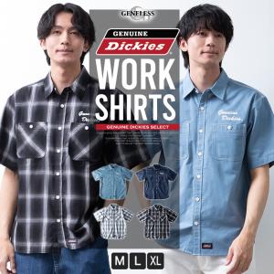 シャツ 半袖 オックスシャツ ディッキーズ チェック 胸ポケット 半袖シャツ GENUINE Dickies 刺繍 夏 チェックシャツ ブラウス