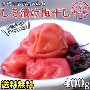 送料無料 美代子ばあちゃんのしそ漬け梅干し400g 無添加 九州産（佐賀県七山産）ポイント消化