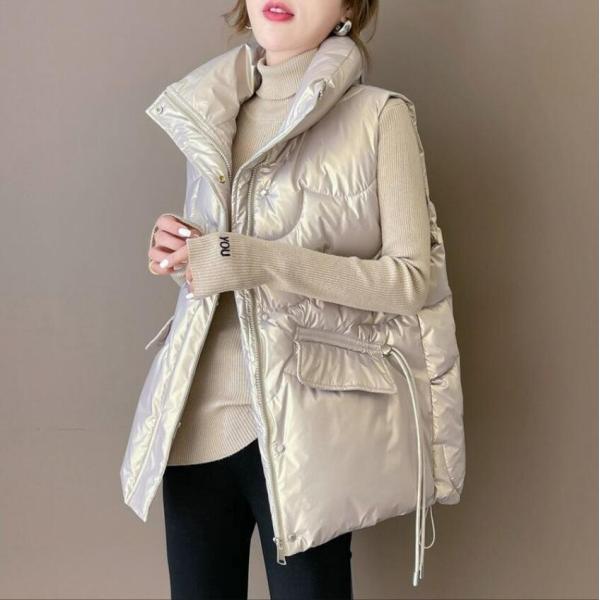 M L XL 2XL秋冬ベスト レディースダウンベスト ショート丈 中綿ベスト ゆったり ノーカラー...