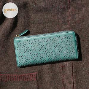 美品　genten お花カットワーク　長財布 美品 genten お花カットワーク 長財布