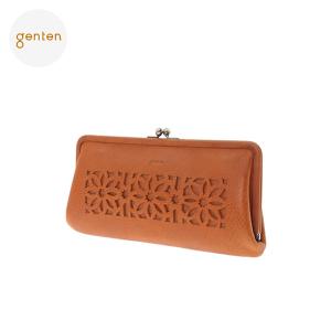 gentenがま口財布　新品 genten（ゲンテン） genten 49494 カットワーク 口金長財布 本革 長