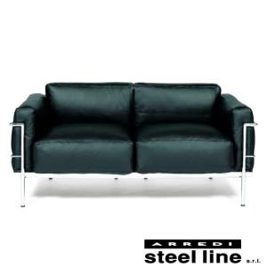 コルビジュエ LC2 純イタリア製 スティールライン社 厚手セミアニリン本革 steel line ル・コルビジェ LC2 3P（アニリン本革） スティールライン