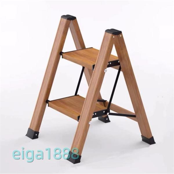 3段アルミ脚立 コンパクト 軽量 ペダル幅広 滑り止め 耐荷重150KG 室内用 木目調 持ち運び便...