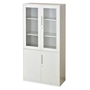 DORIS ドリス スチールキャビネット 2段 上段強化ガラス 下段スチール 両開き 鍵付き 幅90 高さ185 スチール書庫 書類保管庫 書棚 アバクス 【16464】の商品画像