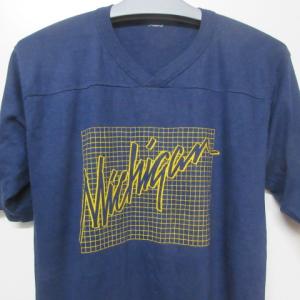 80s アメリカ製　オールド　Tシャツ M　紺　ミシガン　フットボール　５分　80年代 ヴィンテージ　USA古着　sy2200｜georgia5