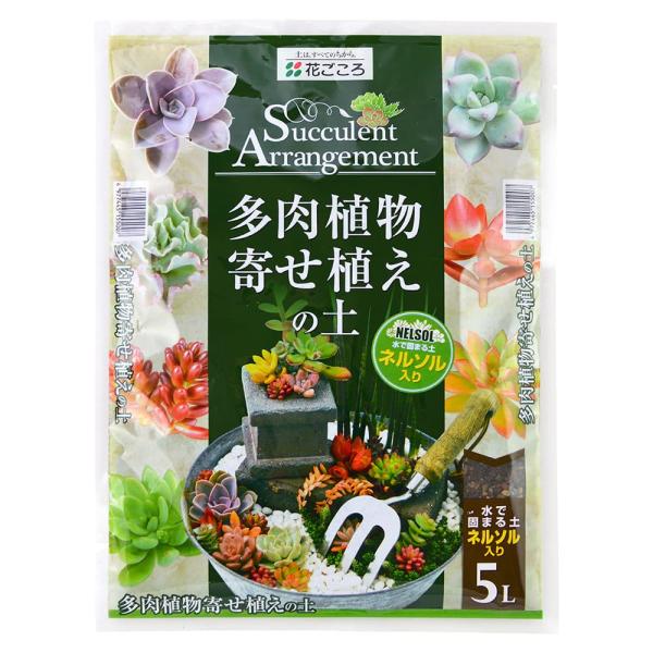 花ごころ 多肉植物寄せ植えの土 水で固まる土「ネルソル」付属 5L
