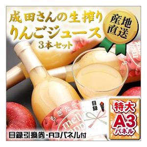 ビンゴ 景品 ゴルフコンペ 成田さんの生搾りりんごジュース３本セット 目録 引換券 A3パネル付 抽...