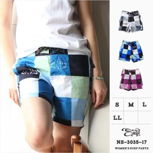 水着 レディース ブロックチェック サーフパンツ  ns-3035-17