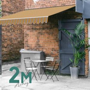 オーニングテント 日よけ 雨よけ 伸縮 幅3m×張出2m 青白 ストライプ