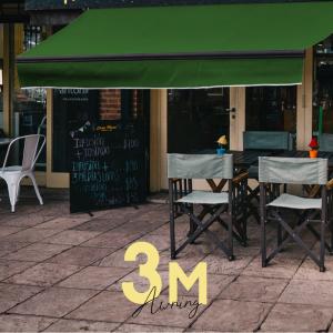 オーニングテント 日よけ 雨よけ 伸縮 幅3m×張出2m 青白 ストライプ