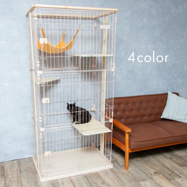 ケージ 猫 3段 キャットケージ おしゃれ 木製フレーム ハンモック ゲージ 大型 多頭飼い ステッ...