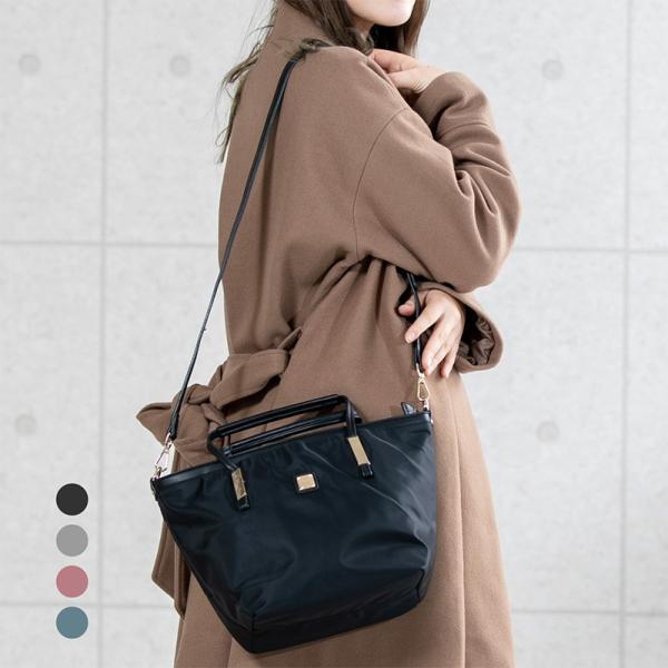 トートバッグ ショルダーバッグ レディース ファスナー付き 2way ナイロン 斜めがけ 大人 横 ...