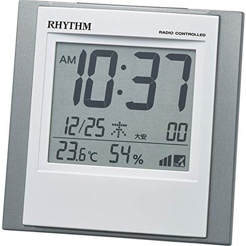 リズム(RHYTHM) 目覚まし時計 電波時計 小型 温度 湿度 カレンダー 電子音 アラーム シル...