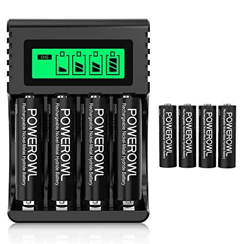 POWEROWL電池充電器LCD急速充電器セット単3形充電池 8本 大容量 耐久性 家庭用オフィス用...