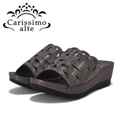 カリシモアルテ　Carissimoalte　革　ビジュー飾り　ウエッジソール　ミュール