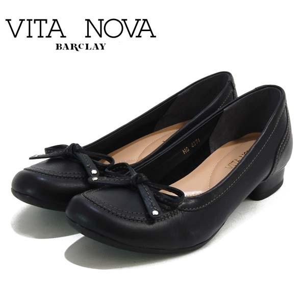 ビタノーバ VITA NOVA 革 リボン飾り ローヒールパンプス