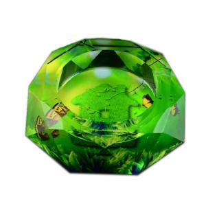 GREEM MARKET（グリームマーケット） 八角形 オクタゴン 多角形 卓上 緑 緑色 グリーン 自然 高級 クリスタルガラス ガラス製 灰皿 品番：GMS00081（15cm）｜ghouse-ystore