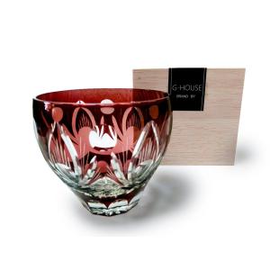 GMS02579 木箱付 工芸品 ガラス細工 コップ 焼酎グラス ロックグラス