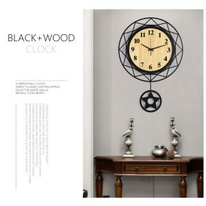 GMS02220 送料無料 モダン 北欧 アート ナチュラル 木製 金属 メタル ブラック 黒色 ウッド お洒落 壁掛け 振り子時計 掛け時計 品番：GMS02220｜ghouse-ystore