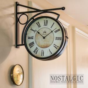 アンティーク 掛け時計 両面 ダブルフェイス 駅時計 ステーション