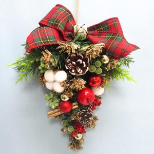 スワッグ【クリスマスツリー】ドア飾り【チェックリボン30cm】 おしゃれ あすつく おうち時間 大人かわいい雑貨 ガーデン雑貨 アンティーク